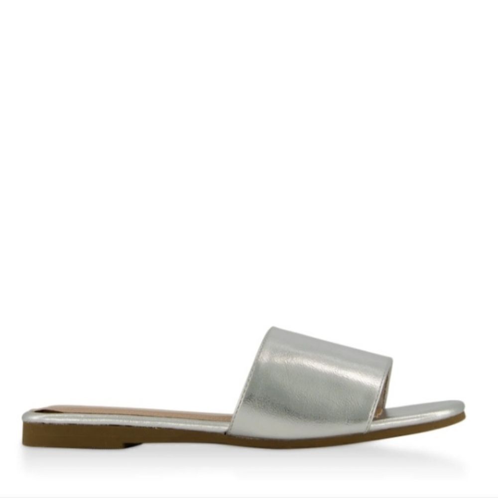 Ladie's Silver Flat Slip ON Sandals - Picture 3 of 3
